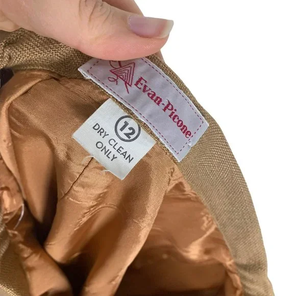 Vintage 70s Evan Picone Tan Button Up Straight Midi Skirt Medium - Picture 4 of 8